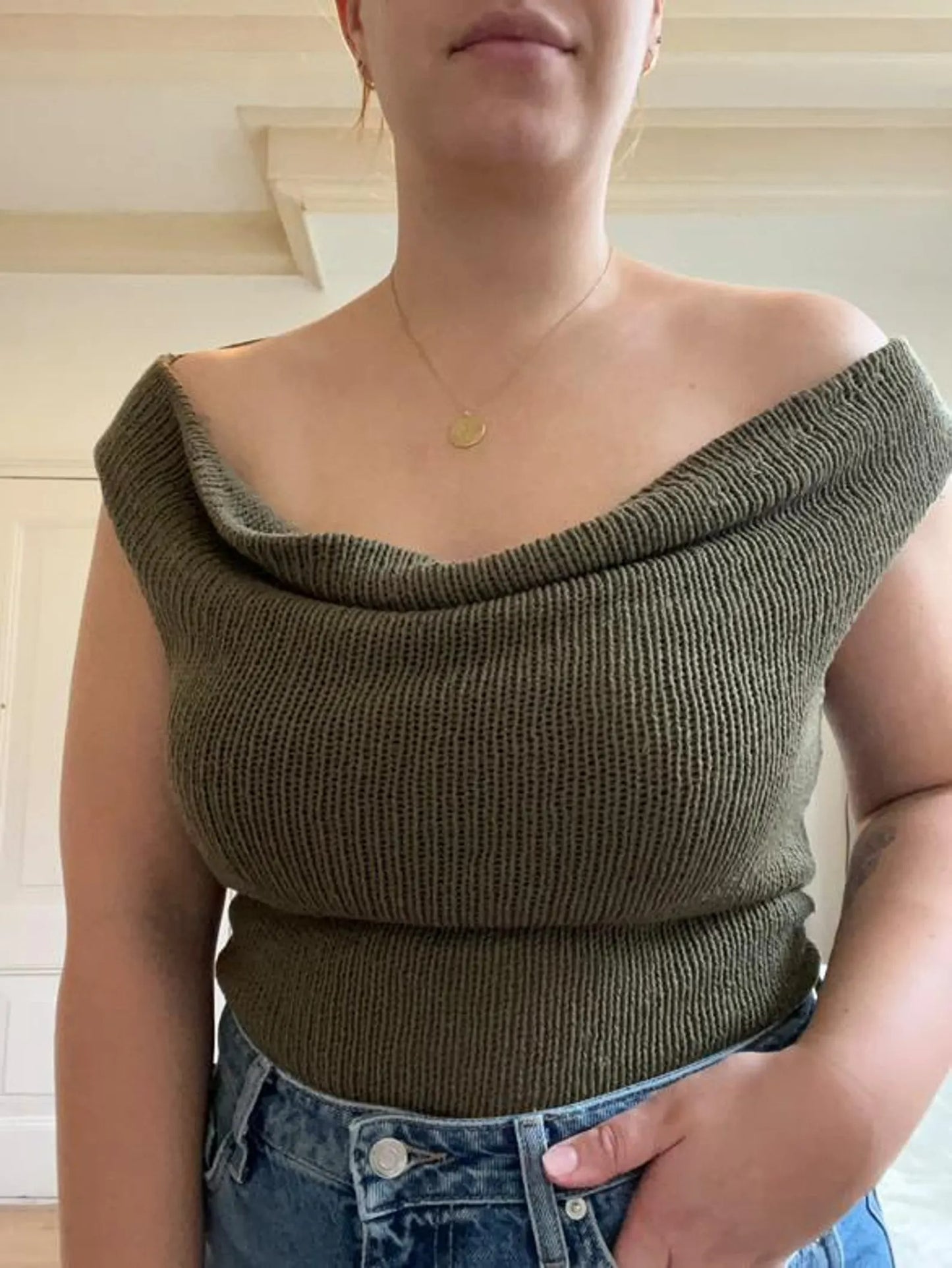 Draped Collar Knit Blouse Knitting Pattern