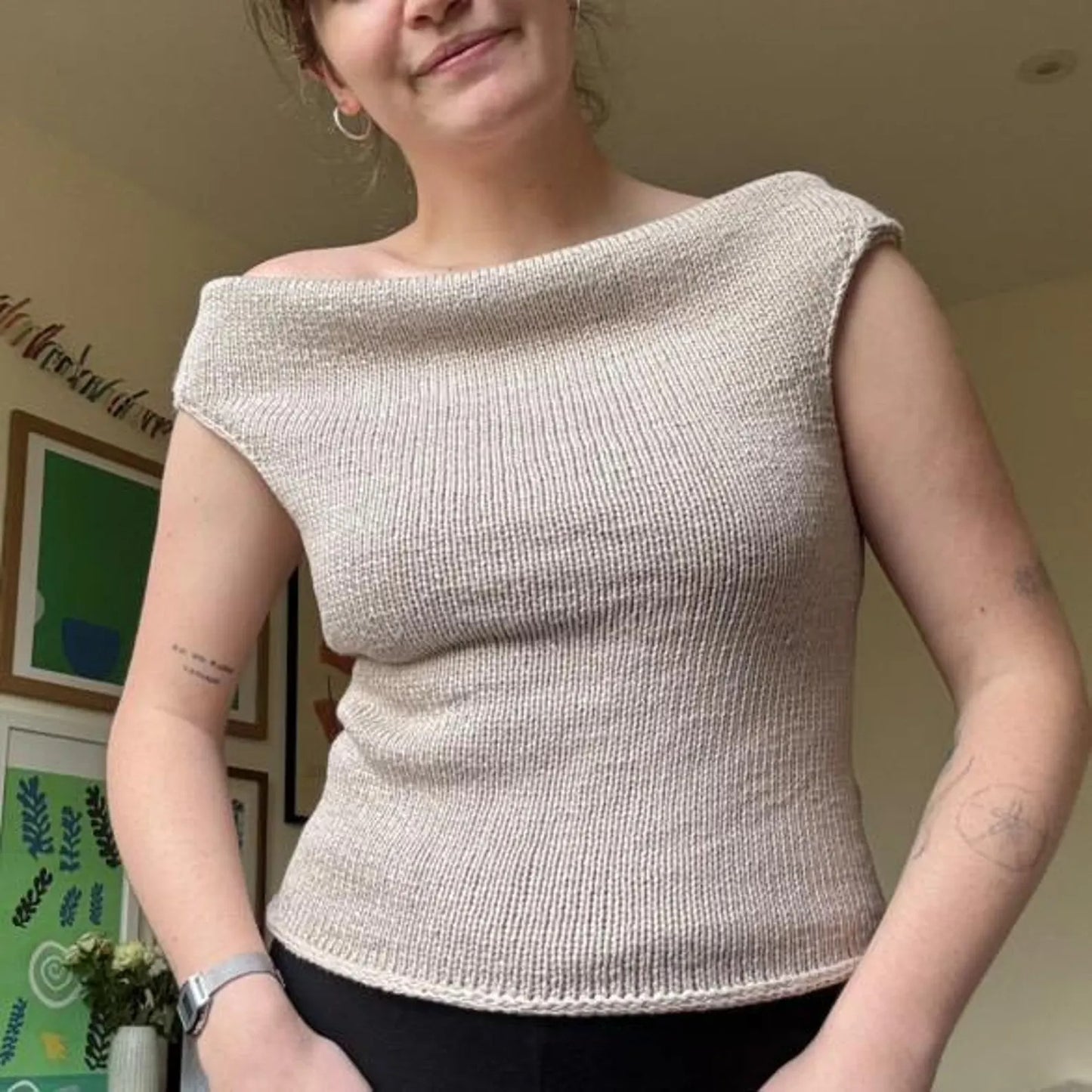 Draped Collar Knit Blouse Knitting Pattern