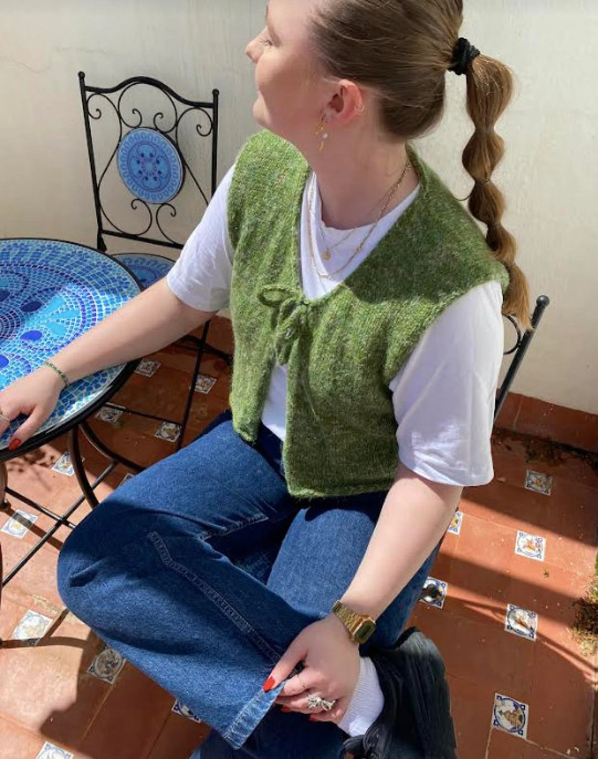Graceful Bow Front Vest Knitting Pattern
