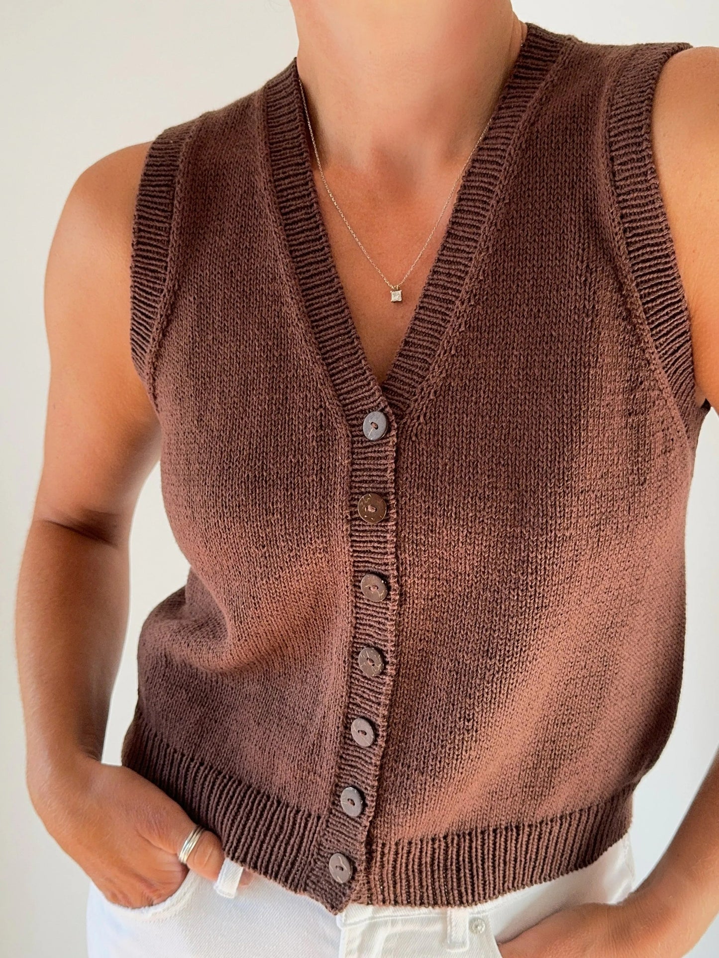Refined Button-Front Knit Shell Knitting Pattern