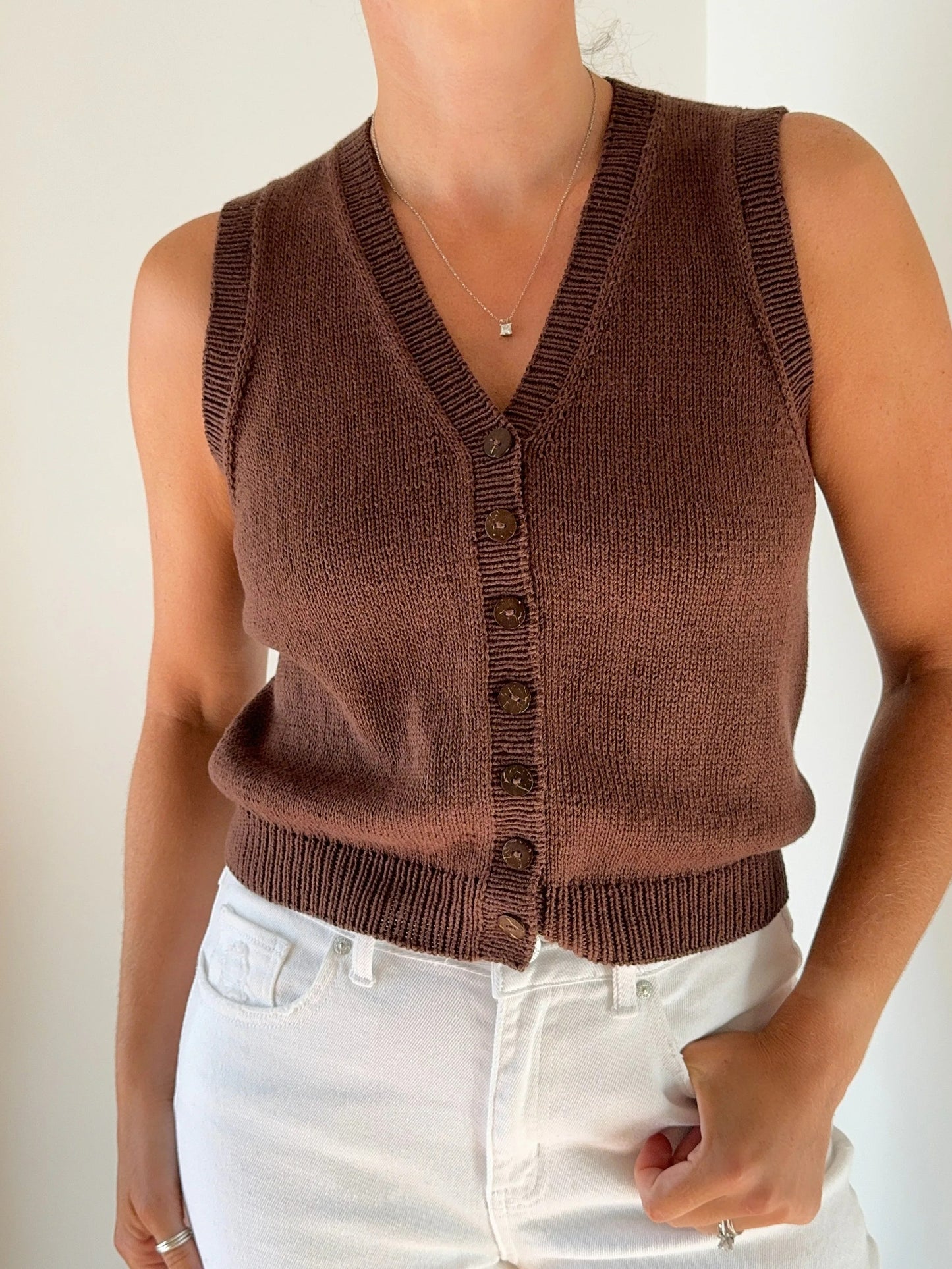 Refined Button-Front Knit Shell Knitting Pattern