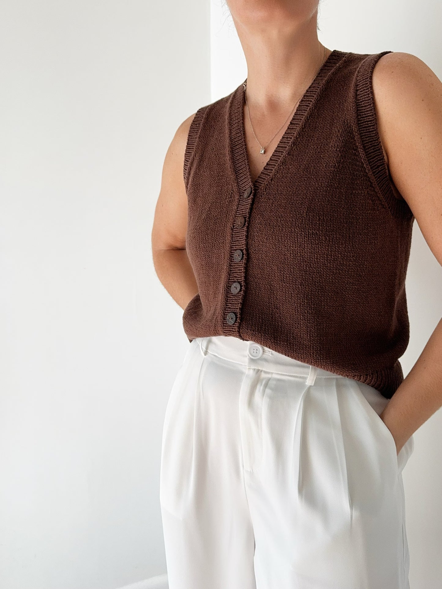 Refined Button-Front Knit Shell Knitting Pattern