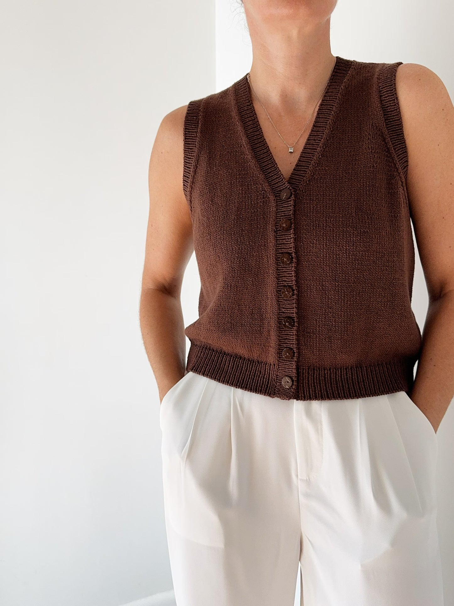 Refined Button-Front Knit Shell Knitting Pattern