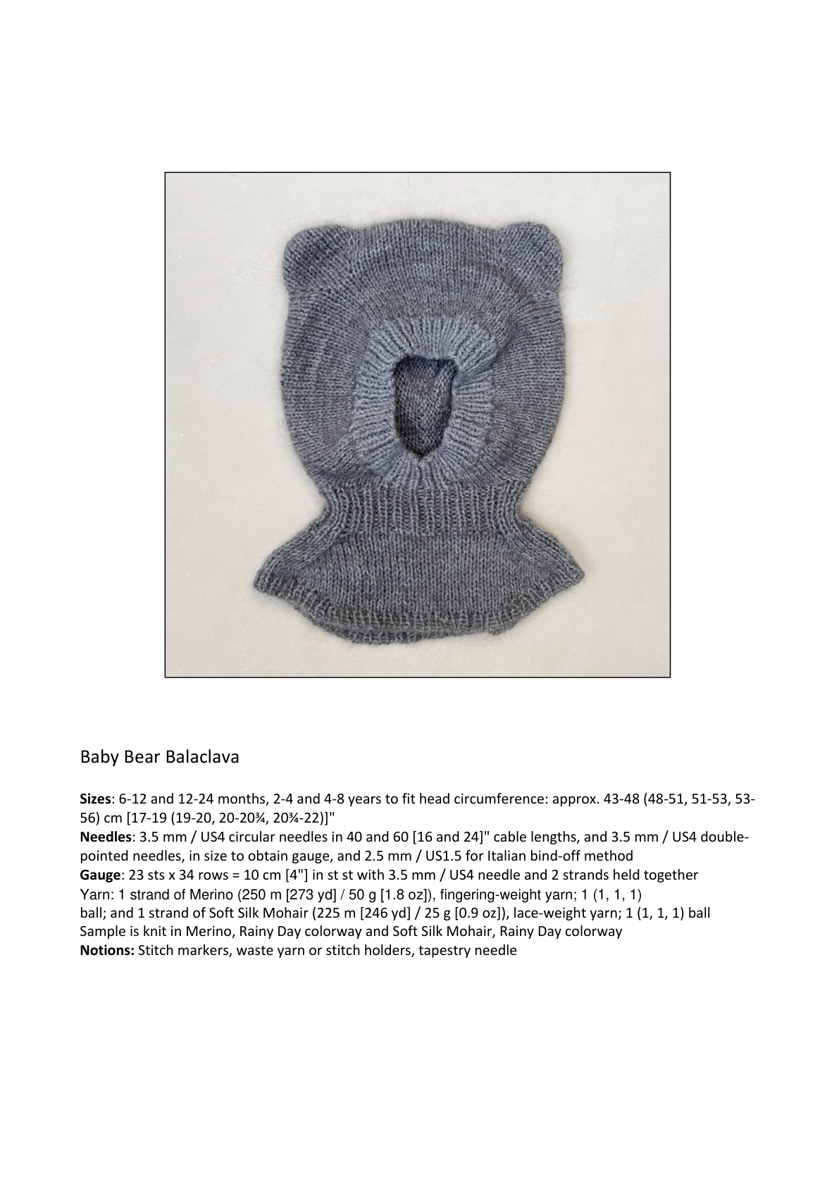 Preview the PDF: head sizes, yarn and tools