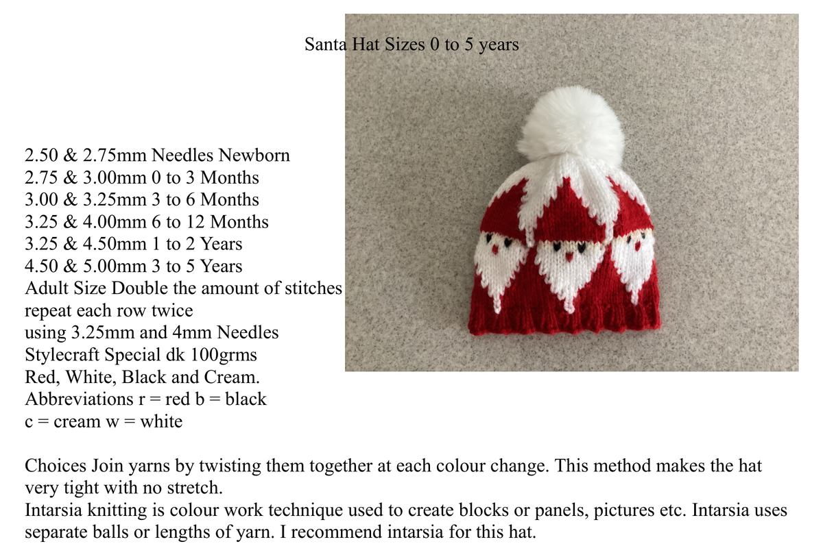 PDF preview — Hat sizes, needles and materials