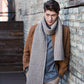 Simple Ribbed Scarf for Him in grey, worn long over a jacket