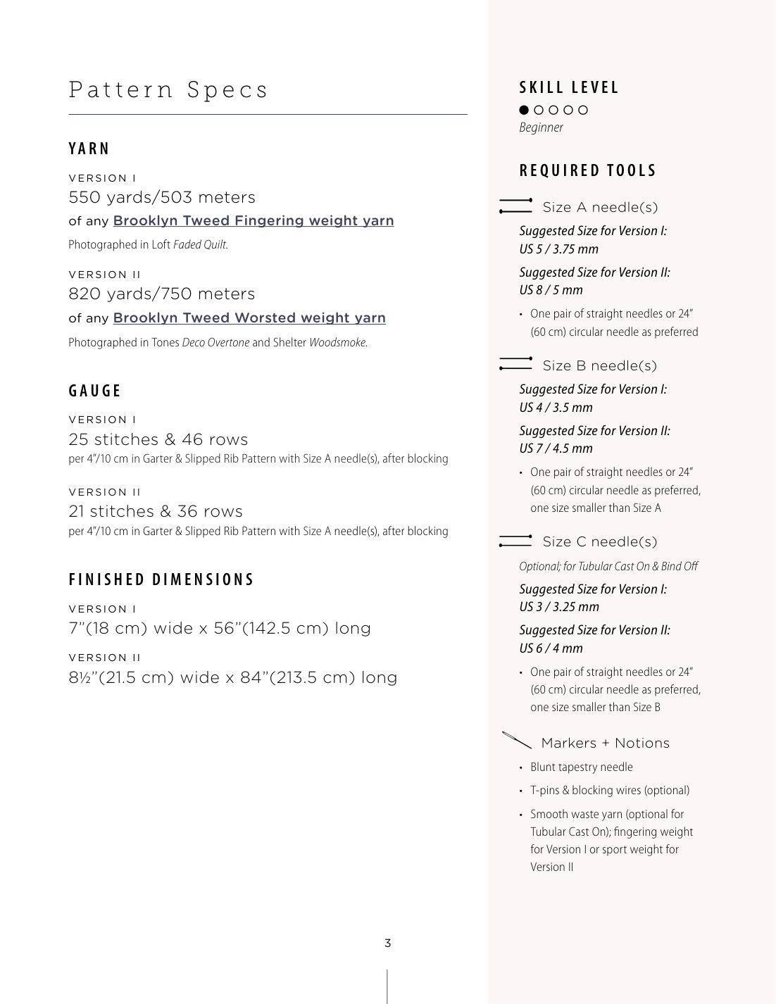 Preview the Pattern PDF — sizes and materials