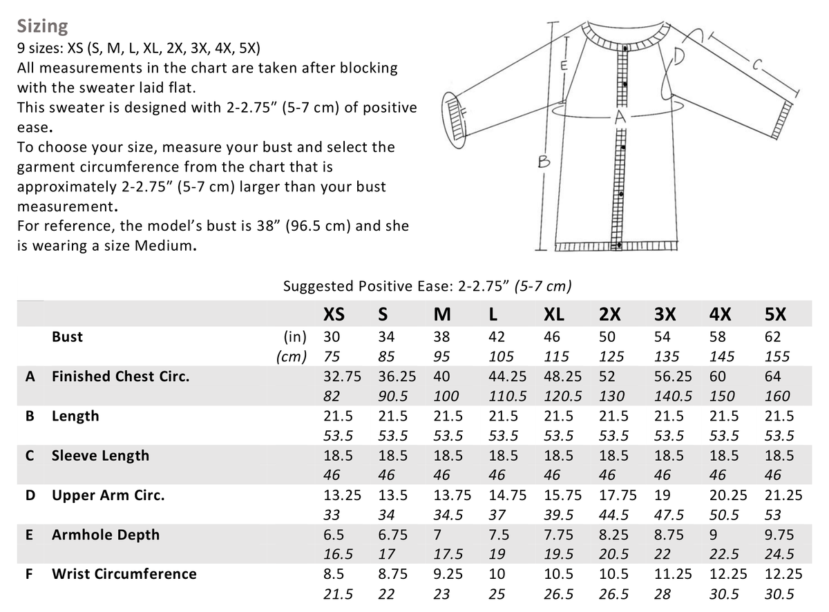 PDF preview — Cardigan schematic and sizing