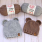 Teddy Bear Ears Family Hat knitting pattern in grey and brown