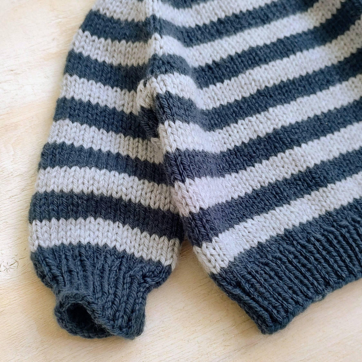 Sailor Stripe Baby Sweater — sleeve and stitch detail