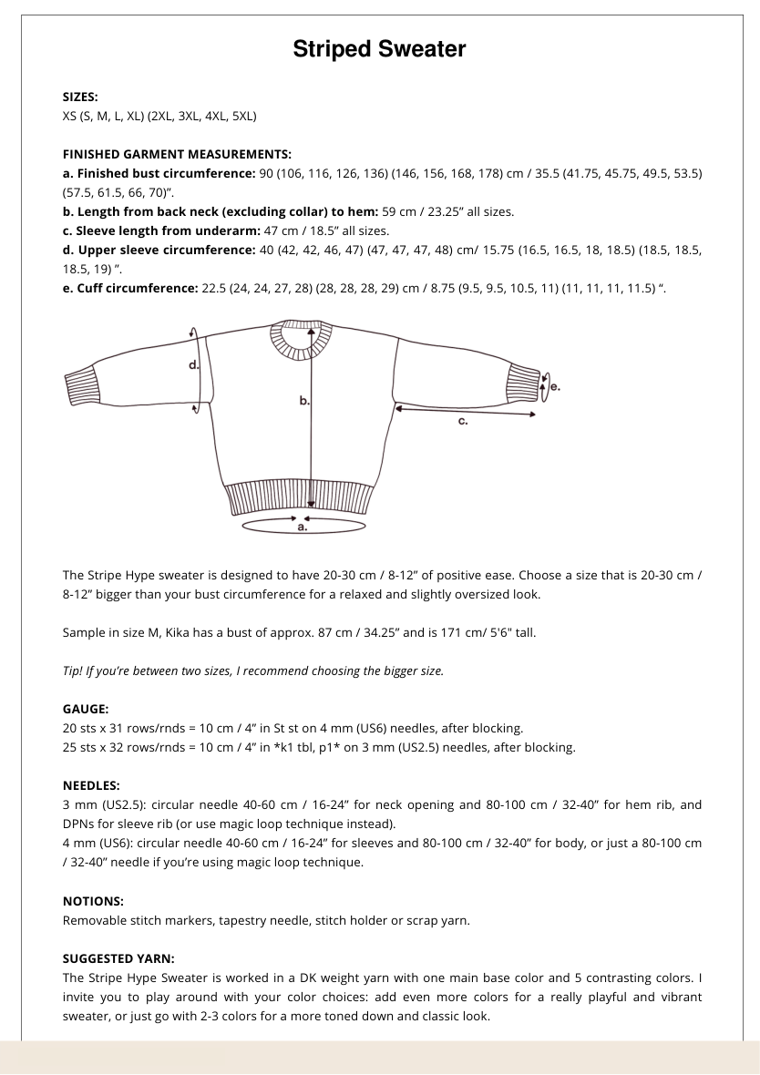 Preview the Pattern PDF — Sizing & schematic