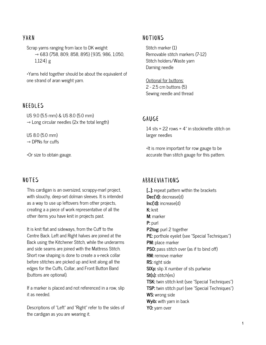 Preview the Pattern PDF — Materials & construction