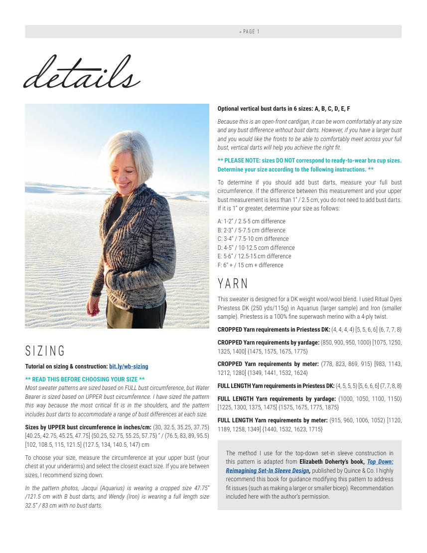 Preview the Pattern PDF — Upper-bust sizing & yarn