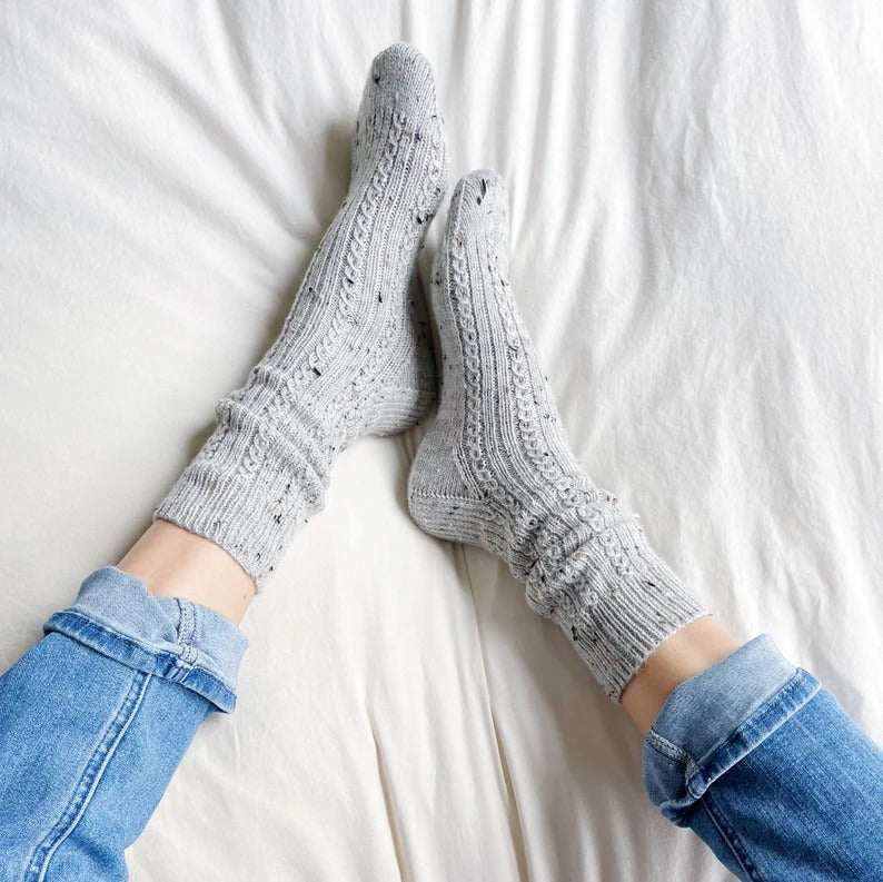 Supporting view of Classic Mock Cable Socks