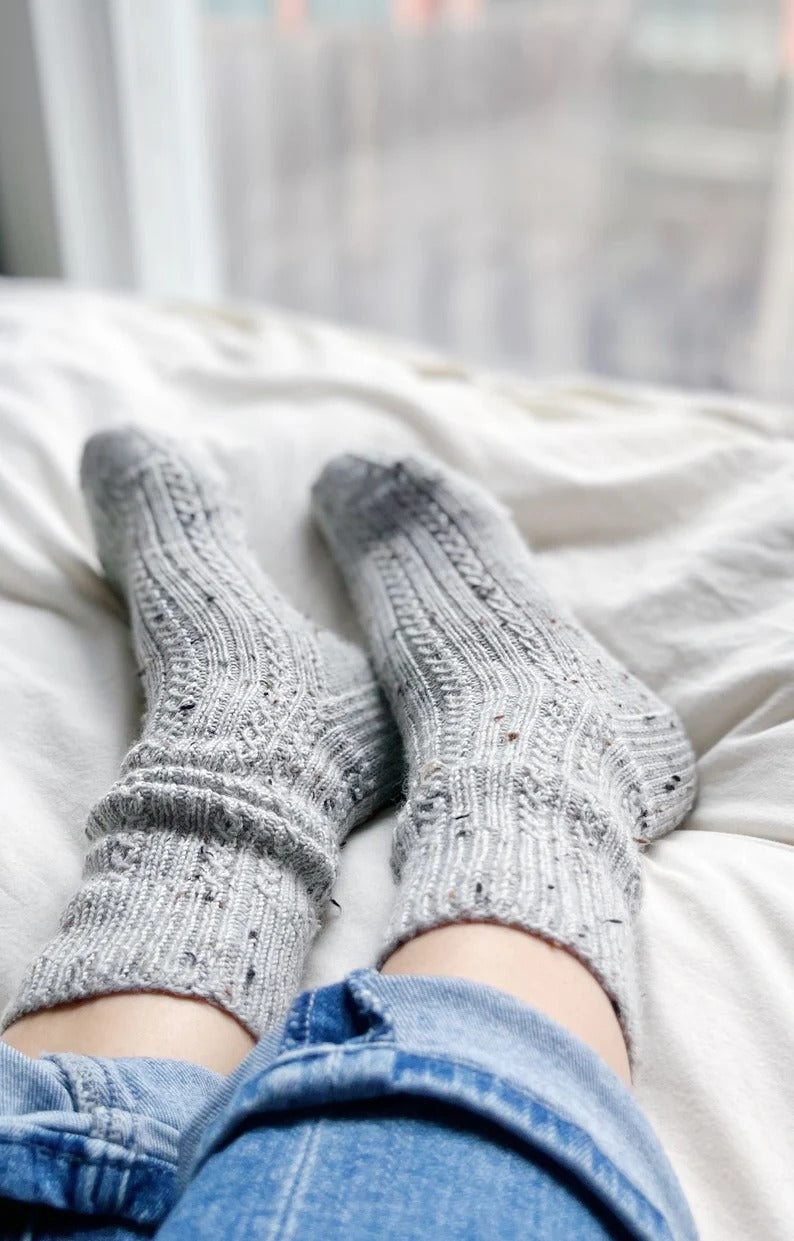 Supporting view of Classic Mock Cable Socks