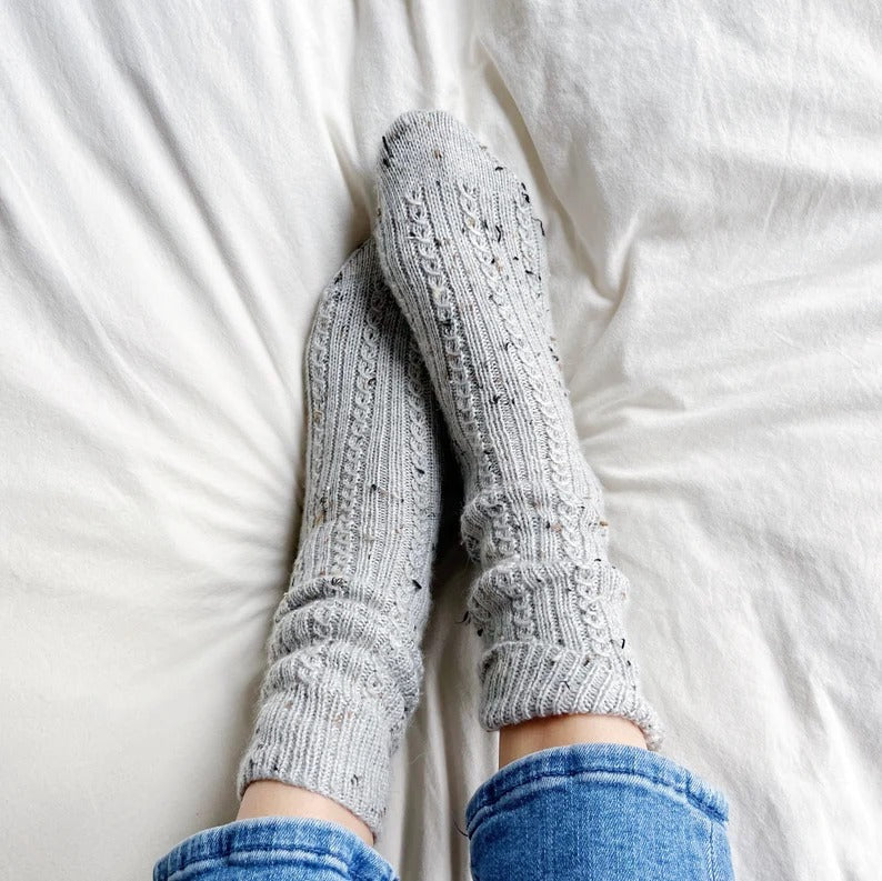 Supporting view of Classic Mock Cable Socks