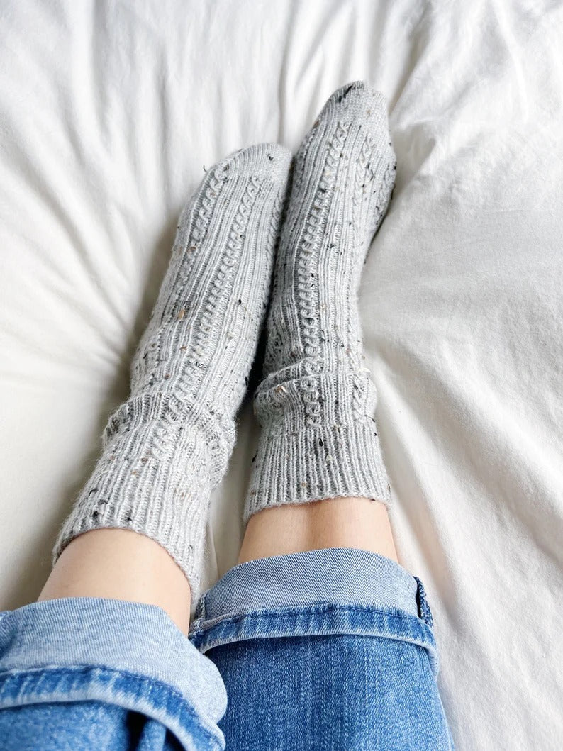 Supporting view of Classic Mock Cable Socks