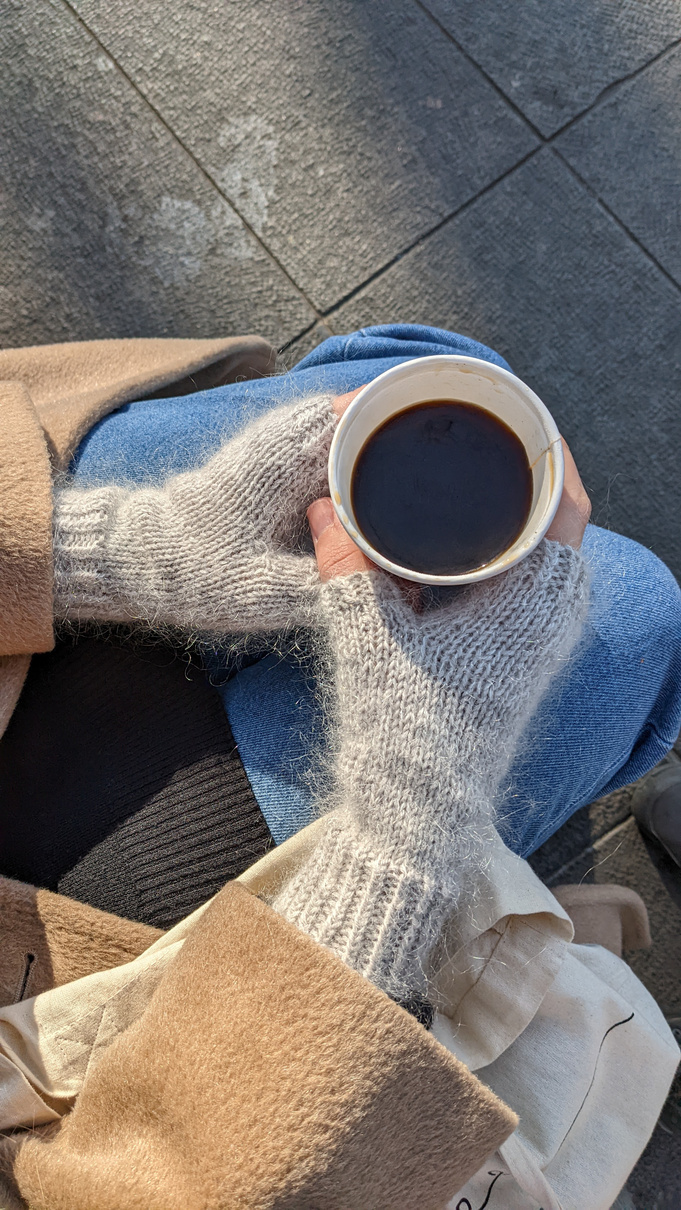 Everyday Cozy Fingerless Gloves — both gloves worn