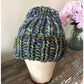Super Chunky Ribbed Beanie in blue and green yarn