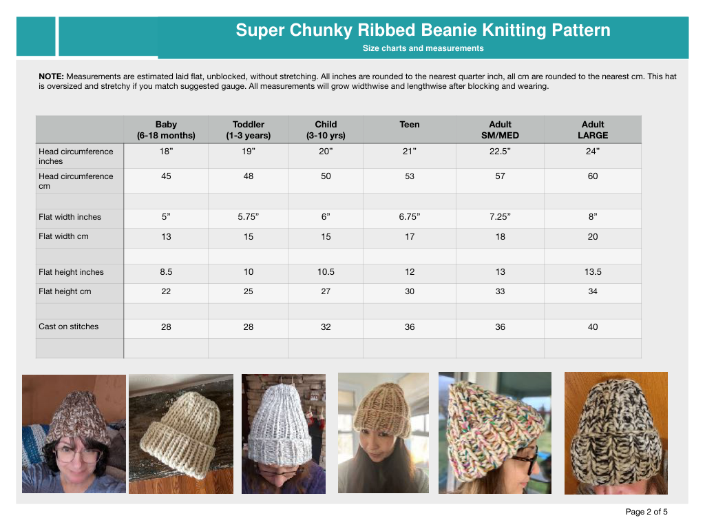 Size chart sample