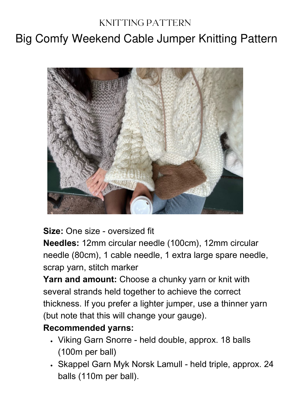 Big Comfy Weekend Cable Jumper Knitting Pattern — inside the PDF